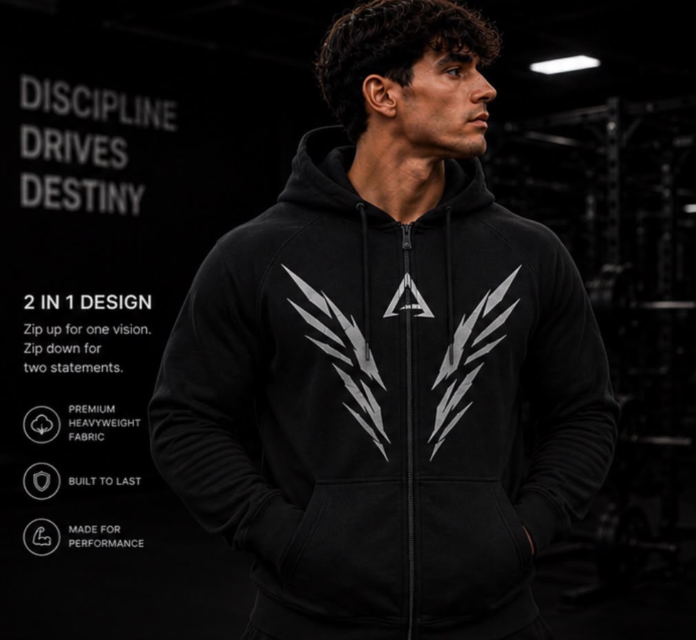 ASCEND 2-in-1 Zip Hoodie – Black